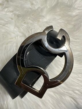 Dolce & Gabbana men’s Black Leather Belt with Silver and brass Logo Buckle